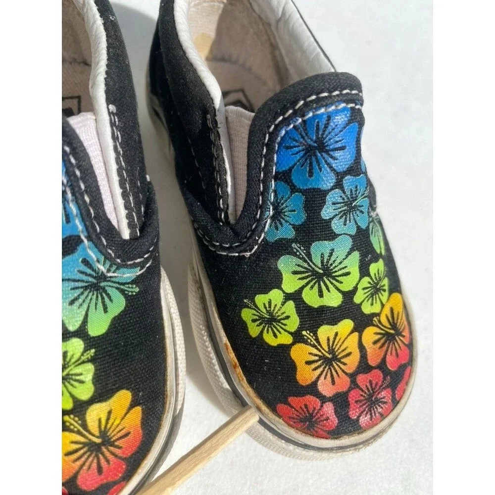 VANS Classic Baby Toddler Aloha Rainbow Colors Classic Skate Walker Slip-on Sz 4